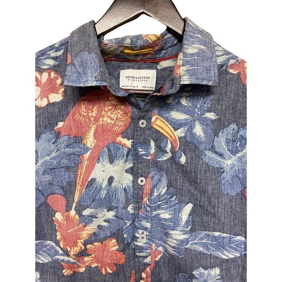 Denim & Flower Ricky Singh Reverse Print Floral Hawaiian Shirt Men's XL - Picture 3 of 10